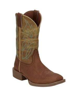 Justin Boots Canter Leather Square Toe Pull On Western Gal2186 - Brown