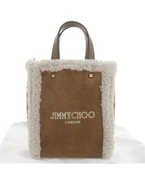 Jimmy Choo Suede Shearling Mini N/S Tote Bag - Brown