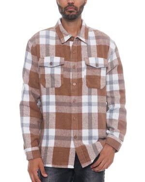 TRUEDAMES Checkered Soft Flannel Shacket - Brown