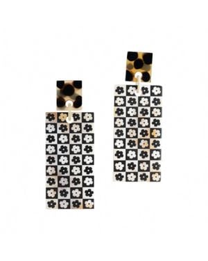 SUNSHINE TIENDA Flower Tile Cabana Earrings - White