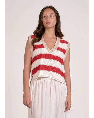 Elan Bobbie Striped Sweater Vest - Red