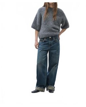 Closed Short-Sleeved Alpaca Sweater - Blue