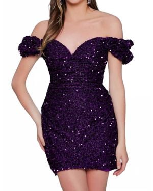 Jovani Off Shoulder Cocktail Dress - Purple