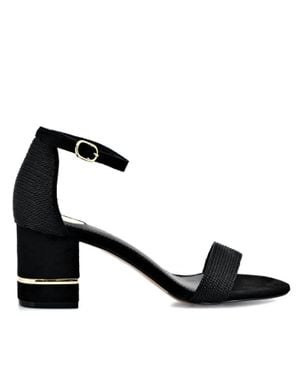 Exe' Ankle Strap Mid Heel Sandal - Black