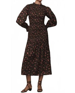 RHODE Eliza Smocked Midi Dress - Black