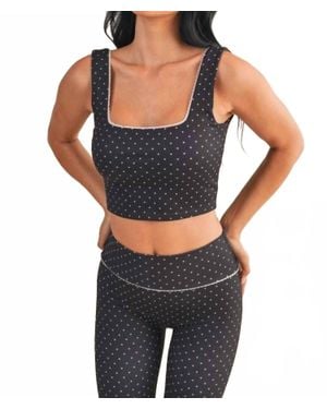 Kimberly C Polka Dot Print Crop Tank With Lace Trim - Gray
