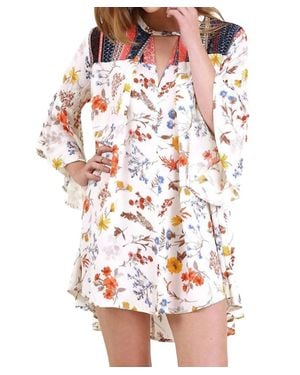 Umgee Floral Bell Sleeve Dress - White