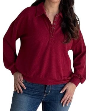Blu Pepper Collared Half Snap Knit Long Sleeve Top