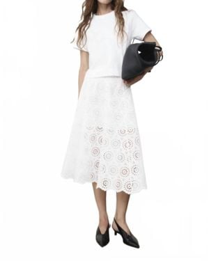 FRAME Solstice Eyelet Midi Skirt - White