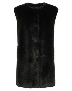 Herno Mid-Length Faux Fur Vest With Concealed Closure And Welt Pockets - Black