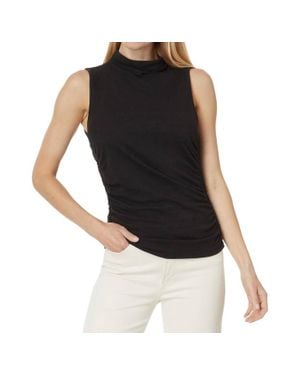 Lilla P Shirred Mock Neck Tank Top - Black