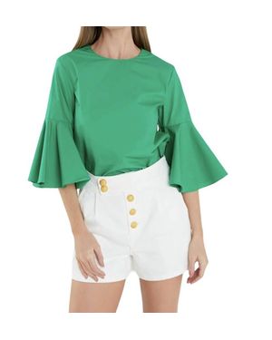 English Factory Ruffled Cotton Blend Top - Green