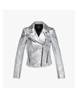 MCM Rider Jacket In Metallic Lamb Leather - Gray