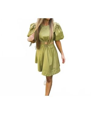 AUREUM Puff Sleeve Mini Dress - Green