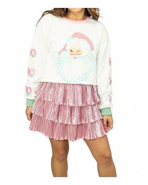 Grace + Emma Winking Santa Glitter Sweatshirt - Pink