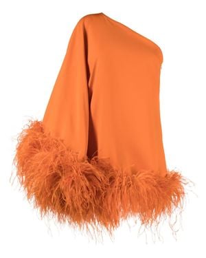 TALLER MARMO PRE Piccolo Ubud One Shoulder Feather Trimmed Crepe Mini Dress - Orange