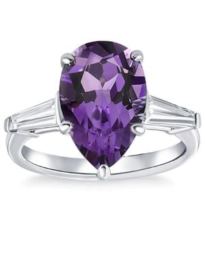 Pompeii3 5Ct Pear Shape Amethyst & Moissanite Ring 14K - Purple