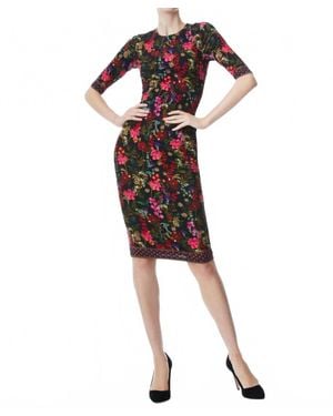 Alice + Olivia Delora Floral Crewneck Midi Dress - Red