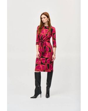 Joseph Ribkoff Abstract Print Waist Tie Sheath Dress - Red