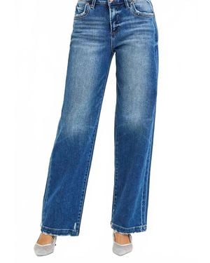 Risen Slouchy Baggy Pocket Side Seam Detail Jeans - Blue