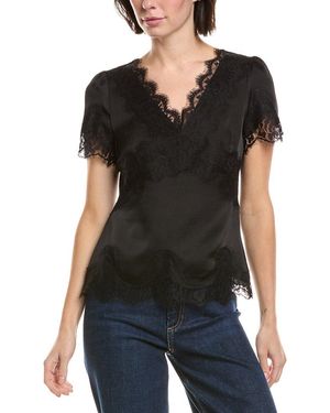Vince Camuto V-Neck Lace -Trim Top - Black