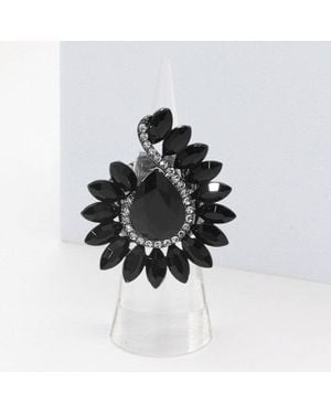Fashnzfab Bold Teardrop Centerpiece Marquise Stone Cluster Around Stretch Ring - Black