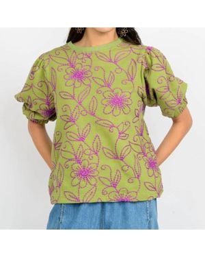 Ivy Jane Floral Vines Knit Top - Green