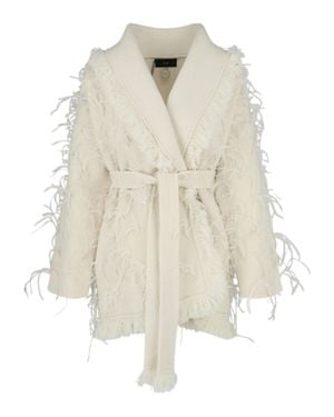Alanui Fringe And Feather Cardigan - White