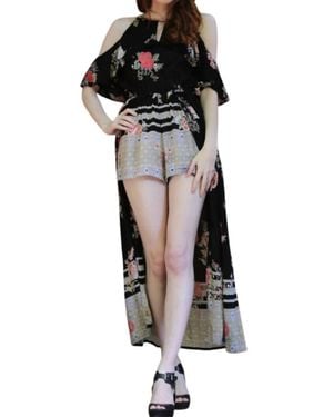 Angie Cold Shoulder Walk Through Maxi Romper - Black
