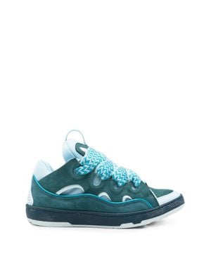 Lanvin Petrol Low-Top Sneakers With Paneled Design - Blue