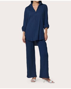 LUSANA Resort Collared Short Sleeve Shirt - Blue