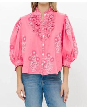 Oliphant Ruffle Front Blouse - Red