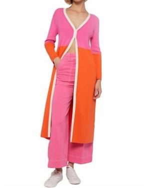 Vilagallo Knitwear Serena Bicolor Long Cardigan - Pink