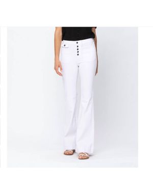 Judy Blue High Rise Button Fly Flare Pants - White