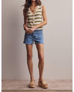 Forte Striped Button-Front Knit Vest Top - Blue