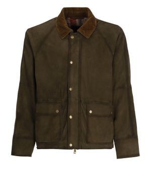 The Jack Leathers Norfolk Suede Corduroy-Collar Leather Jacket - Green
