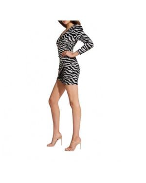 Bardot Sequin Zebra Animal Print Faux Wrap Mini Cocktail Dress - Black