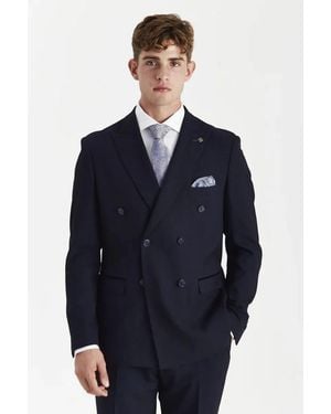 Paul Andrew Blazer Checked Double Breasted Plaid Tailored Fit Jacket - Blue