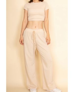 TRUEDAMES 2-Piece Crop Tee & Wide Leg Lounge Pants Set - Natural