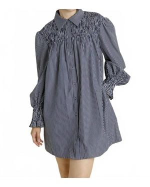 AUREUM Smocked Stripe Shirt Dress - Gray