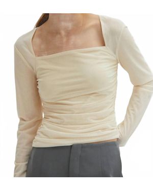 Skies Are Blue Rushed Waist Long Sleeve Top - Natural