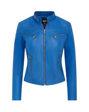 TruClothing Real Leather Classic Racer Style Slim Fit Biker Jacket - Blue