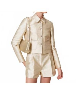Twinset Short Brocade Jacquard Jacket - Natural