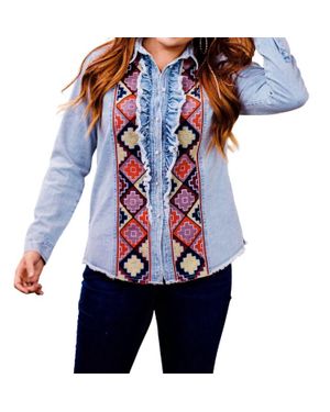 Layerz Clothing Embroidered Denim Shirt - Blue