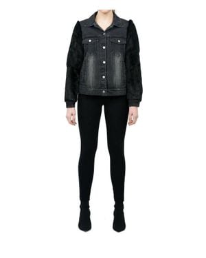 Love Token Murray Genuine Real Rabbit Fur Sleeve Denim Coat - Black