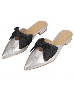 Ccocci Bow Decor Pointed Toe Mule - White