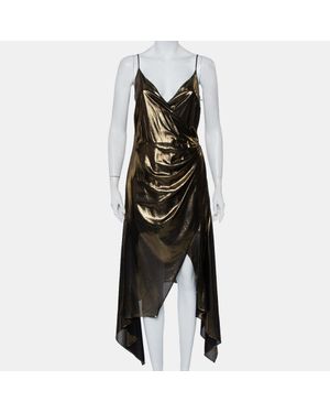 Haney Metallic Lame' Faux Wrap Asymmetrical Hem Dress - Black