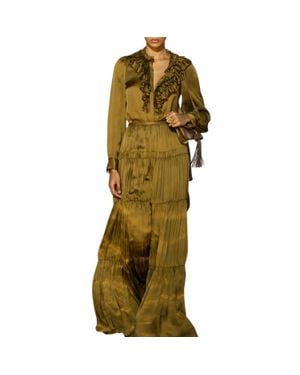 Ulla Johnson Rouen Silk Ruffle Blouse - Green