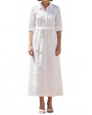 Vilagallo Eyelet Embroidery Midi Shirt Dress - White
