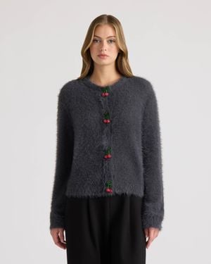 NVLT Cherry Front Cardigan - Black